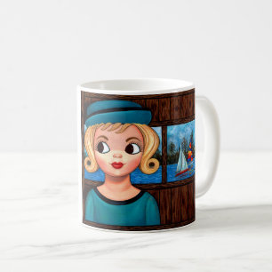 Googly Girl Sailor Head Vas Lighthouse Sailboat Kaffemugg