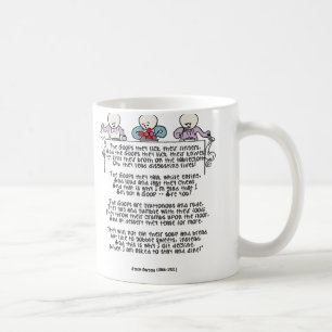 Goopsen slickar de deras fingrar kaffemugg