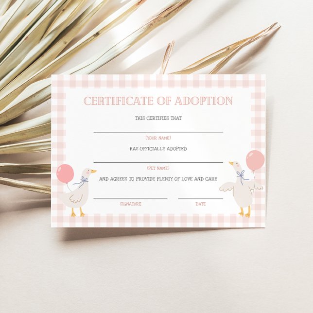 Goose Adoption Certificate Birthday Decor Card (Skapare uppladdad)