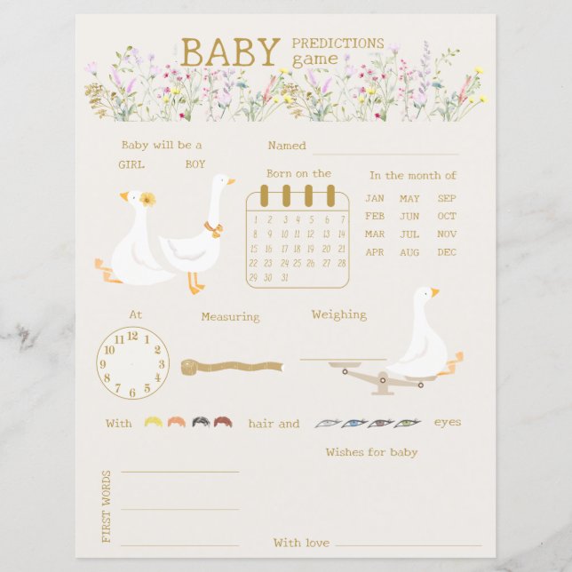 Goose Anka Wildblomma Baby Guessing Game (Framsida)