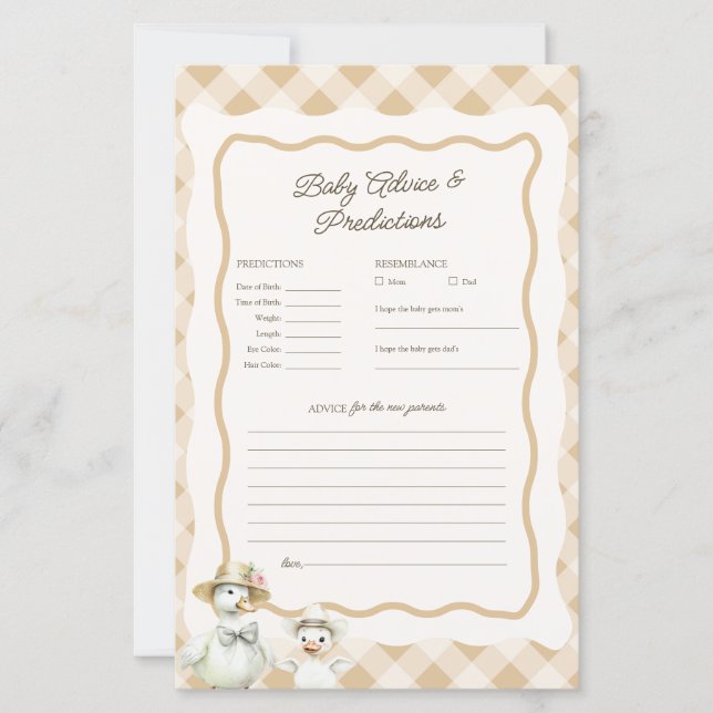 Goose Baby Predictions & Advice Baby Shower Game (Framsida)