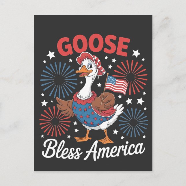Goose Bless America Goose Bird 4:e juli Helg Vykort (Framsida)