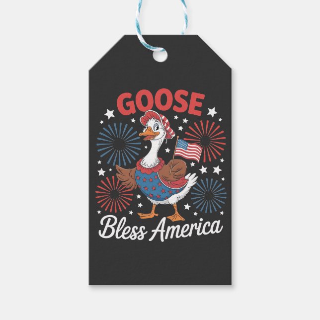 Goose Bless America Goose Bird 4:e juli Presentetikett (Framsidan)