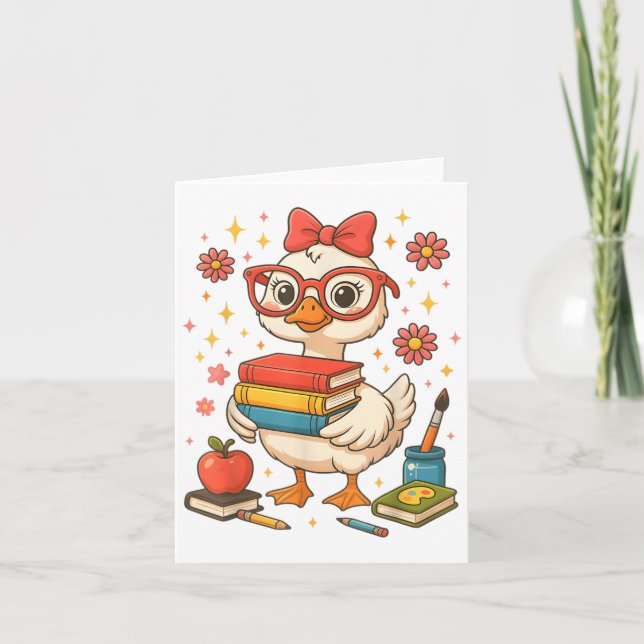 Goose Coquette Bow Rosa Back to school Lärare Gi Kort (Framsida)