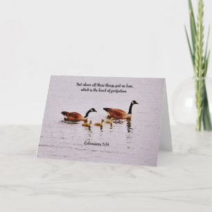 Goose Couple och Baby Goslings Kärlek Bible Verse Kort