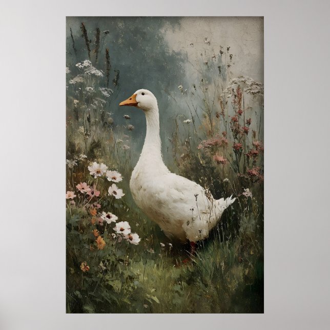 Goose Flowers Print, Antique Spring Digital Poster (Framsidan)