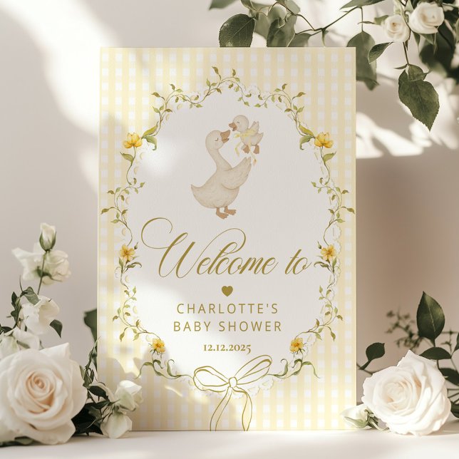 Goose Gender neutral Gingham Baby Shower Welcome Poster (Skapare uppladdad)