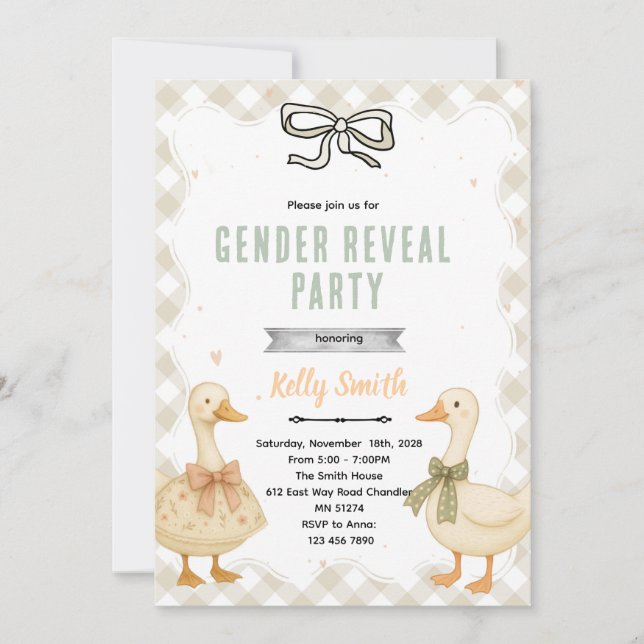 Goose Gender Reveal Invitation Inbjudningar (Framsida)