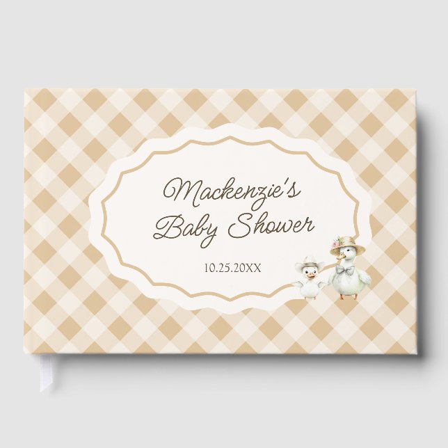 Goose & Gingham Baby Shower Guest Bok (Framsida)