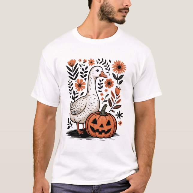 Goose Halloween Fall Goose Blommigt Boho Halloween T Shirt (Framsida)