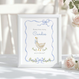 Goose Hur många burkar Blue Bow Baby duschspel Poster