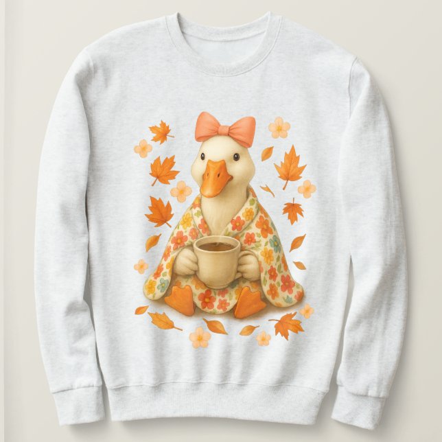 Goose med kaffe och blanket, Fall Vibes Mysigt T Shirt (Design framsida)