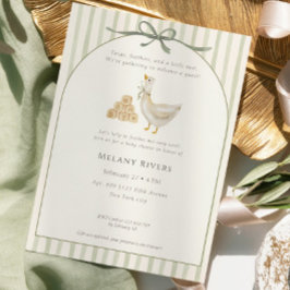 Goose Neutral Sage Green Bow Baby Shower Inbjudningar
