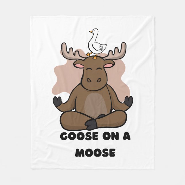 Goose på en moose Animal Funny Fleecefilt (Framsidan)