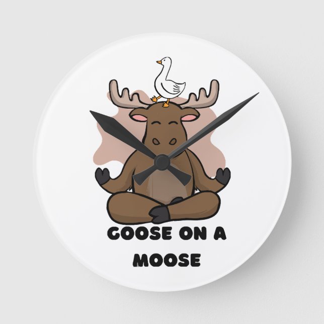 Goose på en moose Animal Funny Rund Klocka (Framsida)