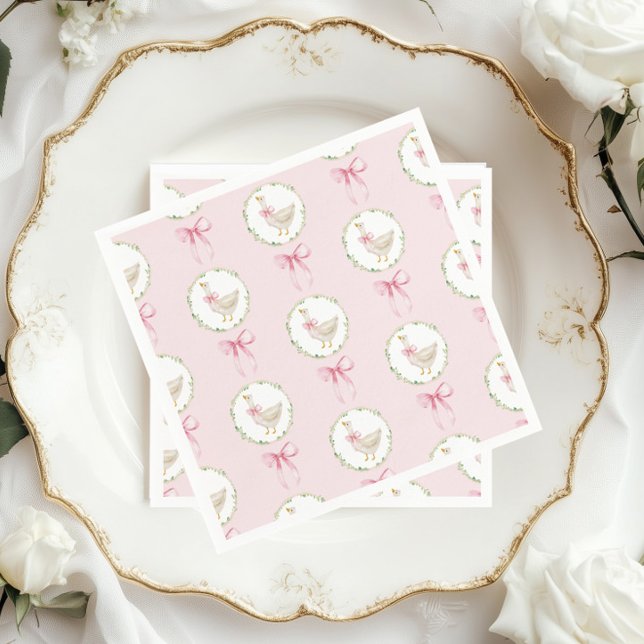 Goose  rosa Bow Pastel Girl Birthday Pappersservett (Skapare uppladdad)