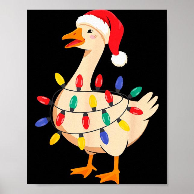 Goose Santa Hat Funny Christmas Lights Xmas Tree M Poster (Framsidan)