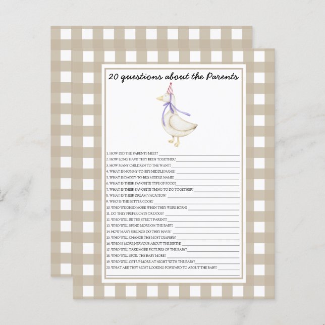 Goose - spel - 20 frågor om föräldrarna (Fram/baksida)