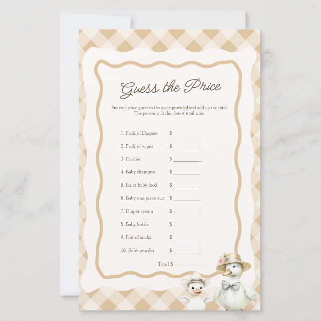 Goose Theme Play Pris är Höger Baby Shower Game (Framsida)