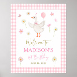 Goose Vår Rosa Daisy Första födelsedag Välkommen Poster