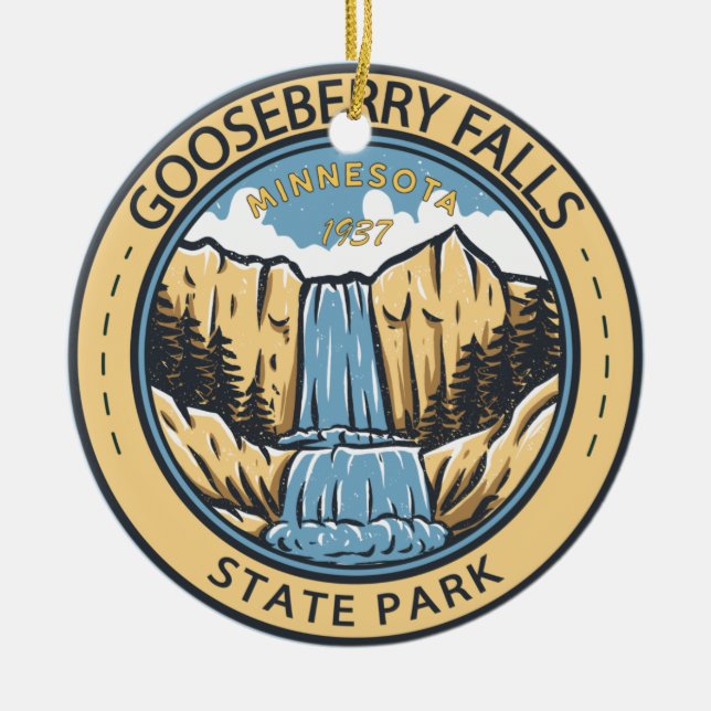 Gooseberry Falls State Park Minnesota Badge Julgransprydnad Keramik (Framsidan)