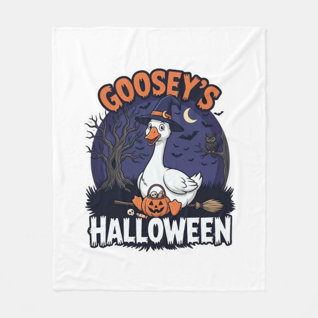 Gooseys Halloween-Gås-Häxa-Hatt Pumpa_1 Fleecefilt (Framsidan)