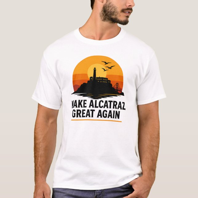 Gör Alcatraz Underbart igen Retro Sunset Design T Shirt (Framsida)