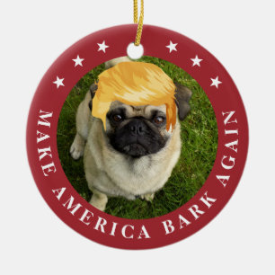 Gör Amerika Bark igen Pet w/Trump Hair Julgransprydnad Keramik