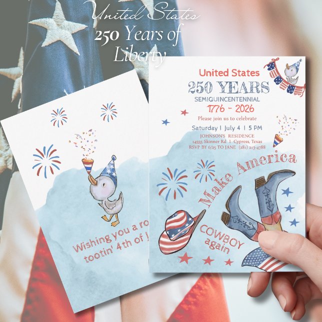 Gör Amerika Cowboy Igen - 250-årsfirande Inbjudningar (Make America Cowboy Again - 250th Celebration Invitation)