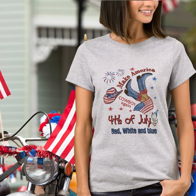 Gör Amerika Cowboy igen 4:e juli T-Shirt (Make America Cowboy Again 4th of July T-Shirt)