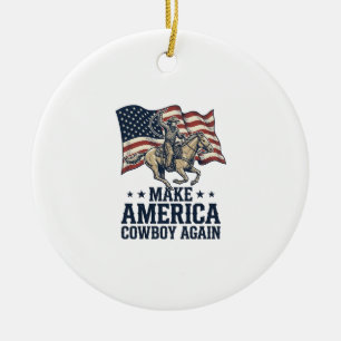 Gör Amerika Cowboy Igen Patriotisk Västra Tröja_ Julgransprydnad Keramik