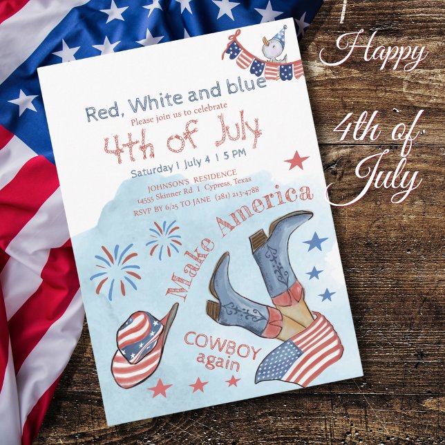 Gör Amerika Cowboyen igen 4 juli Party Inbjudningar (Make America Cowboy Again 4th of July Party Invitation)
