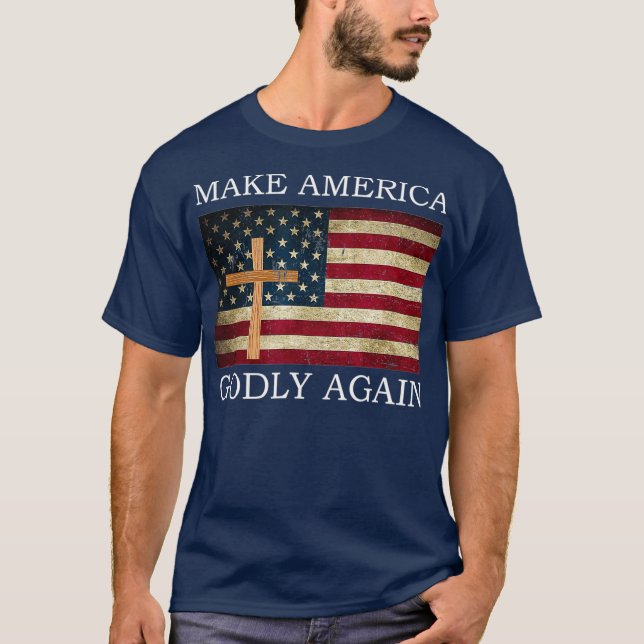 Gör Amerika Godly igen, amerikanska Flagga Kor T Shirt (Framsida)