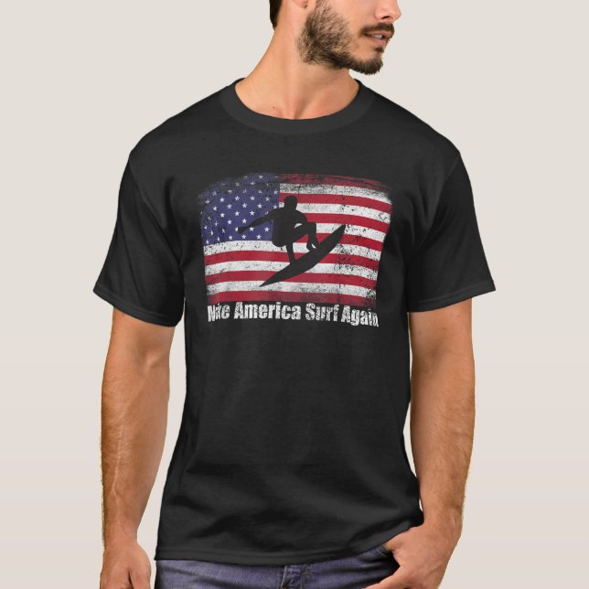 Gör Amerika-Surfan till Patriotic Surfer Tee Funny (Framsida)