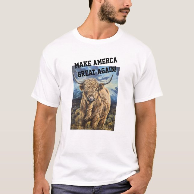 Gör Amerika till Underbar Highland Bull T Shirt (Framsida)