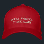Gör amerikanska Tänkor igen till MAGA-parodval 202 Broderad Keps<br><div class="desc">En vriden till den ikoniska slogan "Gör Amerika Underbarare igen" - "Gör Amerika Tänka igen" - anpassningsbar, MAGA-parodi, broderade, röda basebollmössor / hatt, för demokrater att visa sitt stöd för president Donald Trump. Gör en underbarare politisk gåva till era nära och kära, vänner och familj, till födelsedagen, fars dag, presidentvalet...</div>