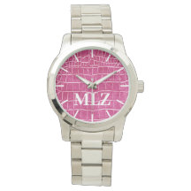 Gör Anpassningsbar Monogram Shock rosa Faux Crokod