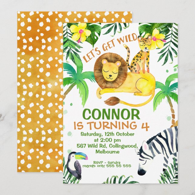 Gör att du kan hämta Vild från födelsedagen Inbjudningar (Fram/baksida)