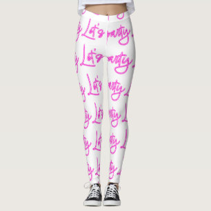 Gör att party shock rosa neon-skriptet mönster vit leggings