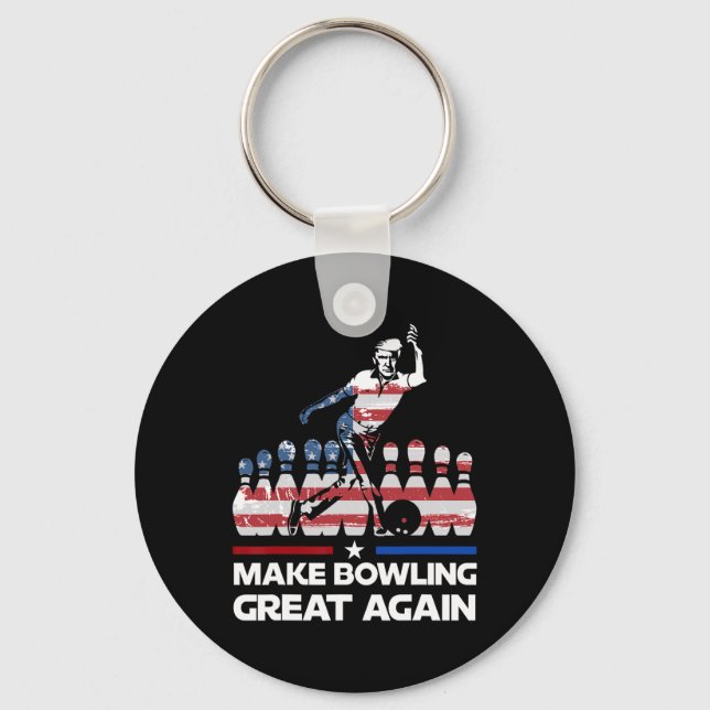 Gör bowling bra igen rolig trump oss flagga bowlin nyckelring (Framsida)