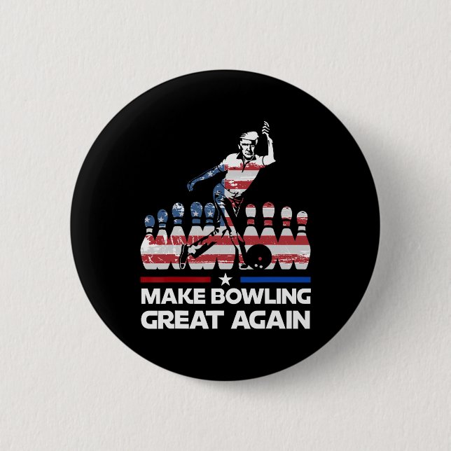 Gör bowling fantastisk igen rolig trump oss flagga knapp (Framsida)