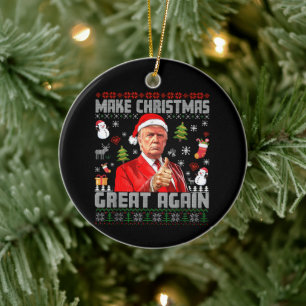 GÖR CHRISTMAS UNDERBART IGEN Trump Julgransprydnad Keramik