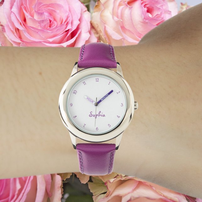 Gör Cute Söt Lila Girls Namn Girly Chic Kids Armbandsur (Make Cute Pretty Purple Girls Name Girly Chic Kids Watch)