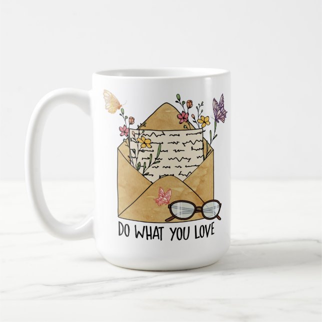 Gör det du kärlek gör med blommor. kaffemugg (Vänster)
