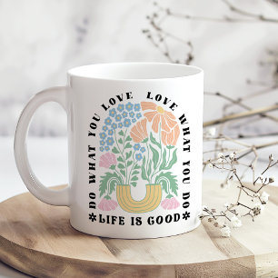"Gör det du Kärlek" Retro Blommigt Arch Kaffemugg