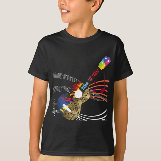Gör det med musik noter! Ukulele T Shirt (Framsida)