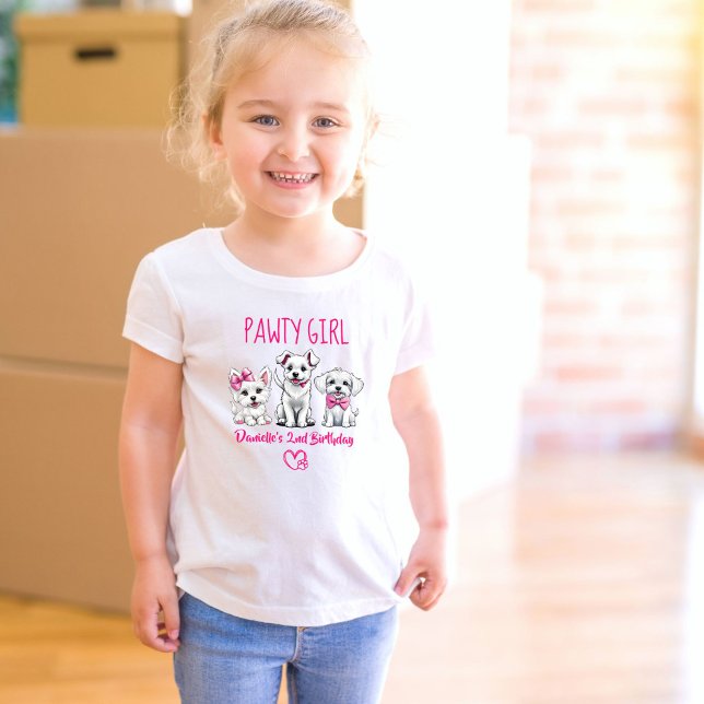 Gör det möjligt att föda upp söta vita valpar med  t shirt (Lets pawty cute white puppies pink bows dog themed  birthday party t-shirt pawty girl photo props)
