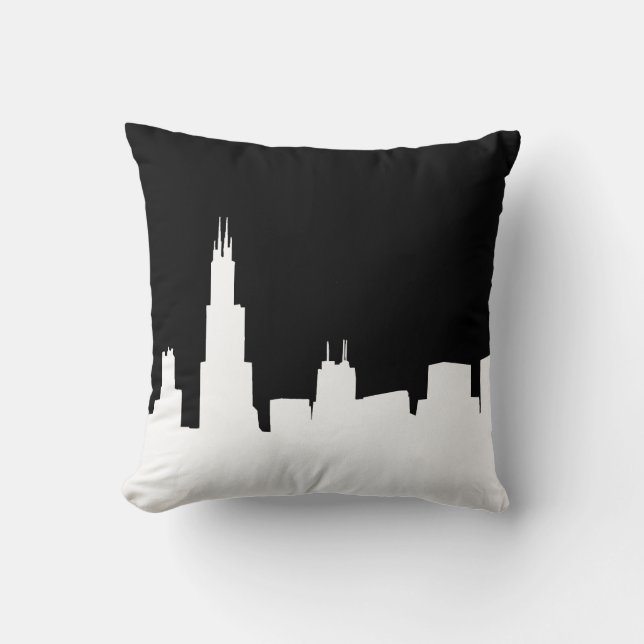 Gör-det-själv bakgrund Chicago Skyline Siluett Sva Kudde (Framsida)