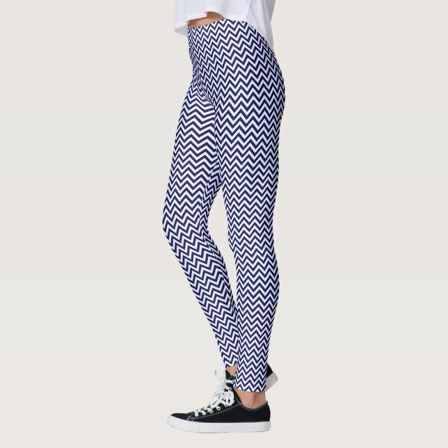 Gör-det-själv BG LG Vit Chevron ZigZag Rand Navybl Leggings (Vänster)
