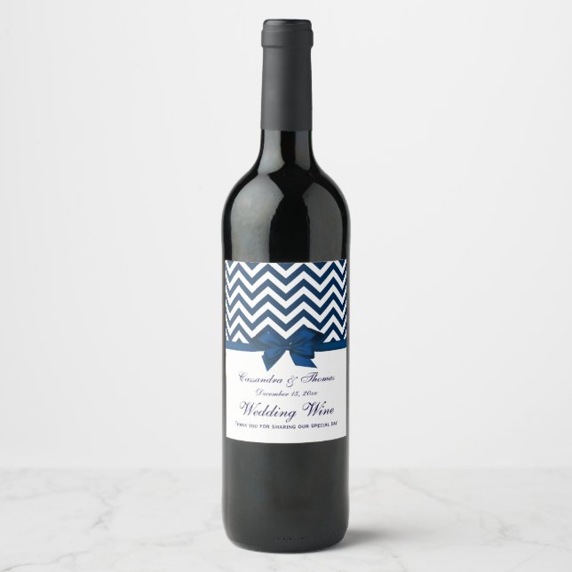 Gör-det-själv BG Vit Chevron Marinblå Band Vinflas Vinflaska Etikett (Framsida)